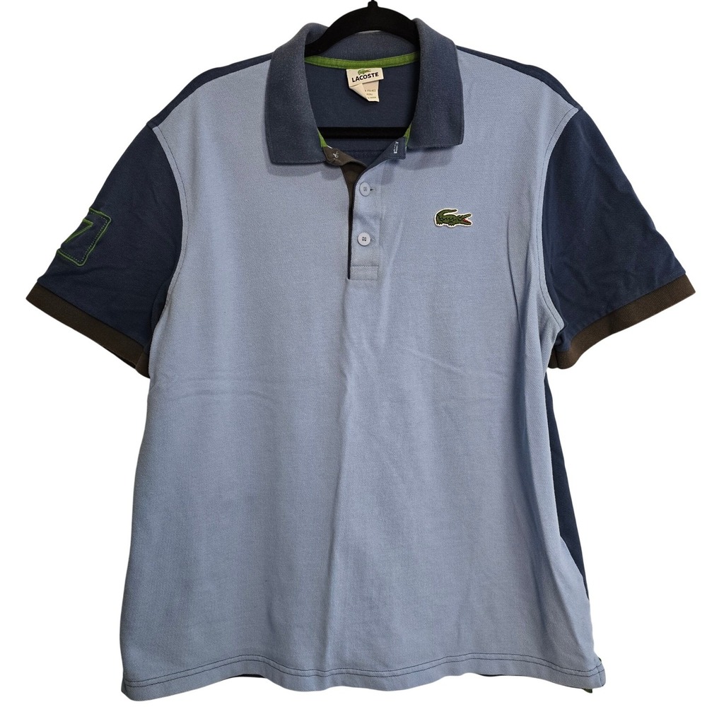 Lacoste Men's Blue Short Sleeve Colorblock Polo Shirt Croc Logo Size 7